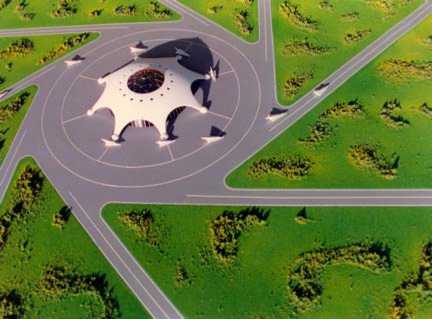 Jacque Fresco - DESIGNING THE FUTURE - The central dome of this airport 
		contains terminals, maintenance facilities, service centers, and hotels